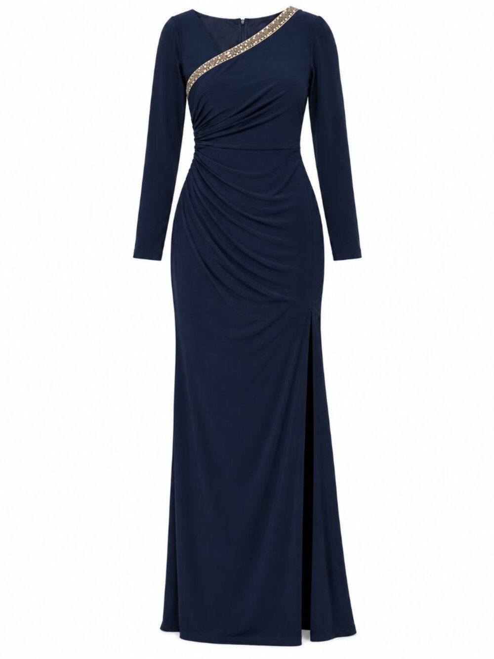 Adrianna Papell Midnight Embellished Asymmetrical Long Sleeve Gown 10 NWT - Picture 2 of 6